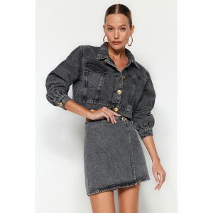 Trendyol Anthracite Button Detailed Crop Denim Jacket