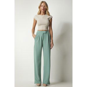 Happiness İstanbul Women's Water Green Velcro Waist Comfortable Woven Trousers