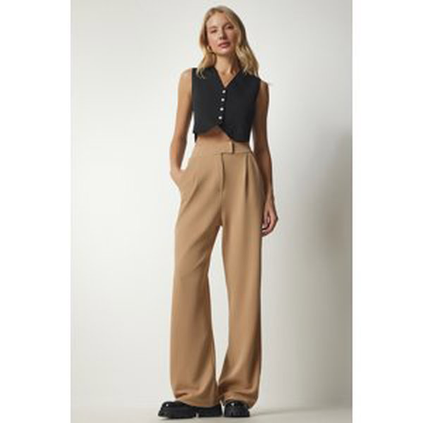 Happiness İstanbul Women's Biscuit Waist Velcro Comfortable Woven Trousers