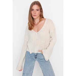 Trendyol Stone Wide fit Crop Wool Basic Knitwear Sweater
