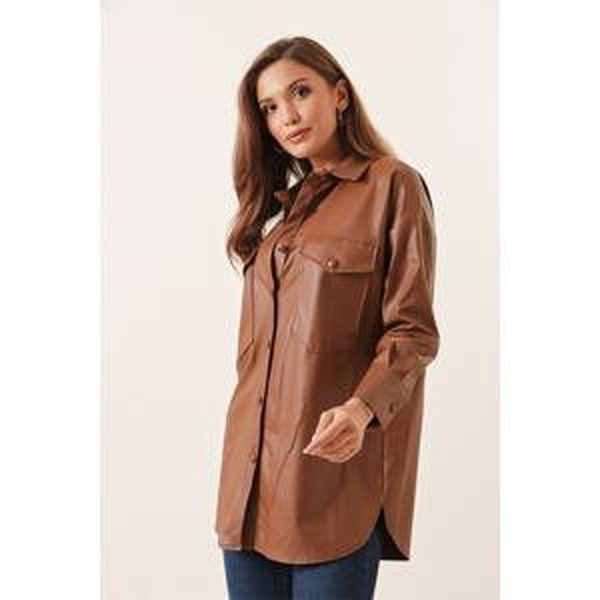 By Saygı Leather Shirt with Double Pockets Tan