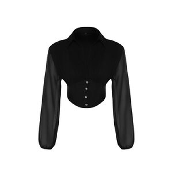 Trendyol Black Shiny Stone Corset Detailed Shirt