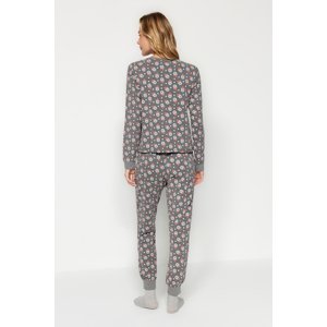 Trendyol Gray Teddy Bear Print T-shirt-Jogger Knitted Pajamas Set
