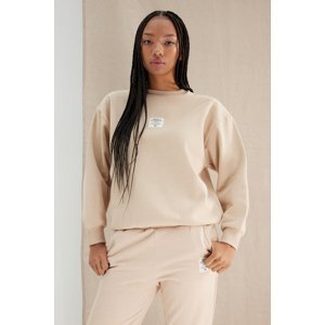 Trendyol Beige More Sustainable Thick Fleece Inside Regular Fit Patch Detail Knitted Sweatshirt