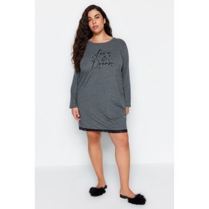Trendyol Curve Anthracite Slogan Detailed Single Jersey Nightgown