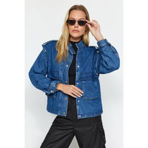 Trendyol Blue Pocket Detailed Denim Jacket with Detachable Sleeves