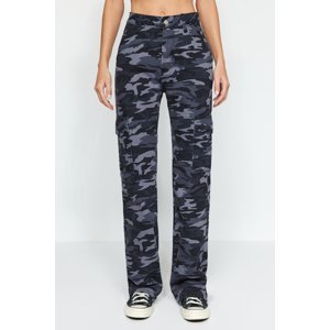 Trendyol Multicolored Camouflage Print High Waist Wide Leg Jeans with Cargo Pocket