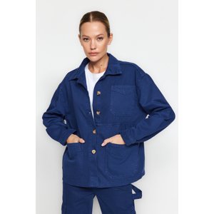 Trendyol Navy Blue Pocket Detailed Denim Overisze Shirt Jacket