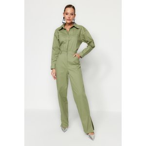 Trendyol Green Pocketed Gabardine Woven Overalls