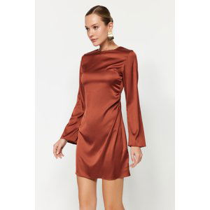 Trendyol Brown Straight Cut Mini Gathered Woven Dress