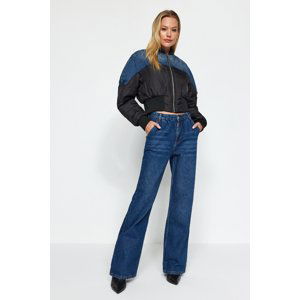 Trendyol Dark Blue Pocket Detailed Pleated High Waist Wide Leg Jeans