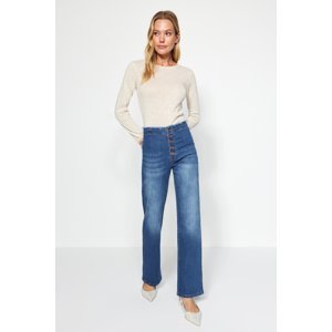 Trendyol Blue High Waist Wide Leg Jeans With Buttons In The Front
