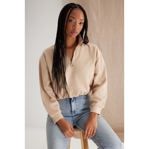 Trendyol Beige More Sustainable Thessaloniki Fabric Zippered Regular Standing Collar Knitted Sweatshirt