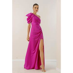 By Saygı Long Sleeve Satin Dress With Draping and Lined