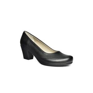 Fox Shoes R908023803 Black Genuine Leather Thick Heeled Women's Shoes