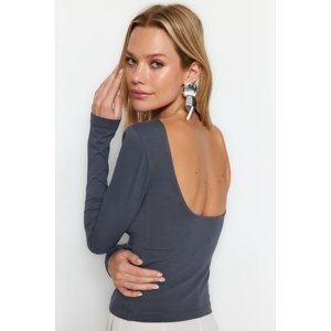 Trendyol Anthracite Cotton Backless Fitted Flexible Blouse