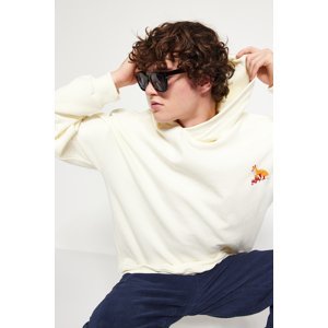 Trendyol Limited Edition Ecru Men's Oversize/Wide-Fit Hooded Animal Embroidered Sweatshirt