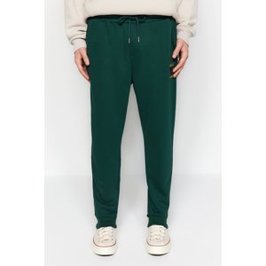 Trendyol Men's Green Regular/Regular Fit Geometric-Texture Embroidered Drawstring Elastic Leg Sweatpants.