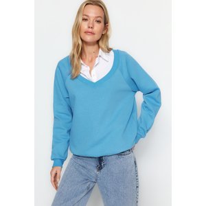 Trendyol Blue Oversize/Wide Fit V-Neck Knitted Sweatshirt
