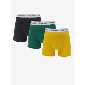 Calvin Klein Sada tří pánských boxerek v zelené, tmavě šedé a žluté barvě Cal - Pánské