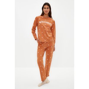 Trendyol Orange Polka Dot Cotton Tshirt-Pants Knitted Pajama Set