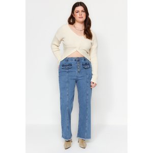 Trendyol Curve Blue Wide-Cut High Waist Stitching Detail Jeans