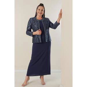 By Saygı Sequin Jacket Half Moon Sleeve Lined Crepe Dress Plus Size 2 Piece Set