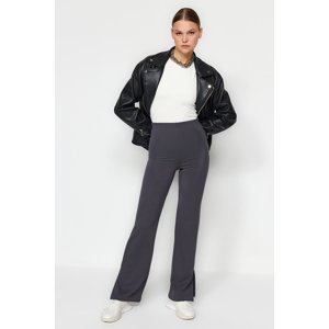Trendyol Anthracite Slits in the Sides Flare/Flare-Flare High Waist Knitted Trousers