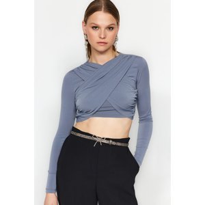 Trendyol Anthracite Crop Knitted Blouse