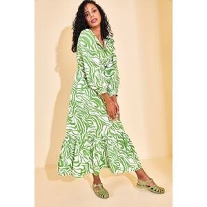 XHAN Women's Green Skirt Frilly Patterned Maxi Dress