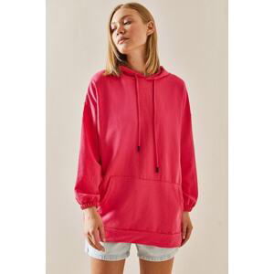 XHAN Fuchsia Kangaroo Oversized Hoodie with Pockets Sweatshirt