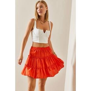 XHAN Orange Flounce Mini Skirt