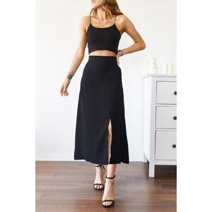XHAN Women's Black Slit Skirt