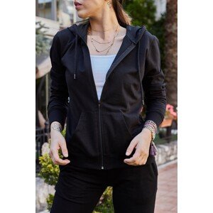 XHAN Women's Black & White Zippered Hoodie Sweat