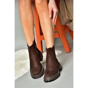 Fox Shoes R312152902 Brown Suede Women's Boots With A Thick Sole