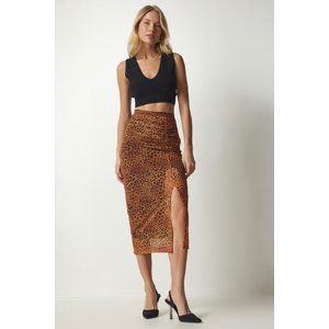 Happiness İstanbul Women's Orange Patterned Pleated Chiffon Skirt