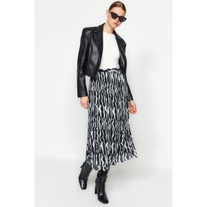 Trendyol Black Geometric Pattern Pleated Midi Length Knitted Skirt