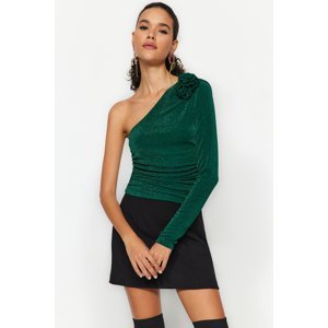 Trendyol Emerald Green Sleeve Rose Detail Silvery Knitted Blouse