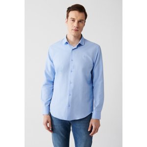 Avva Men's Blue Easy-to-Iron Classic Collar Dobby Regular Fit Shirt