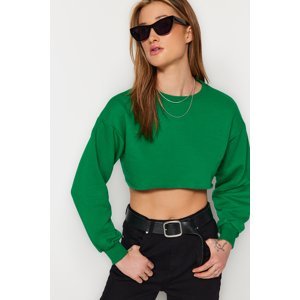 Trendyol Green Casual Cut Crop Thick Crew Neck Knitted Sweatshirt