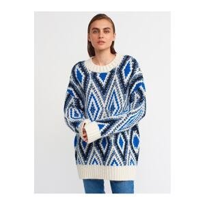Dilvin 10239 Diamond Pattern Sweater-Sax