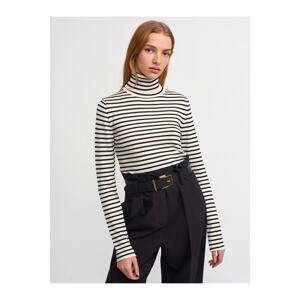 Dilvin 10302 Turtleneck Striped Sweater-cream-black