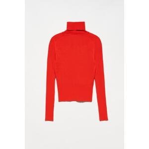 Dilvin 1297 Turtleneck Basic Corduroy Sweater-red