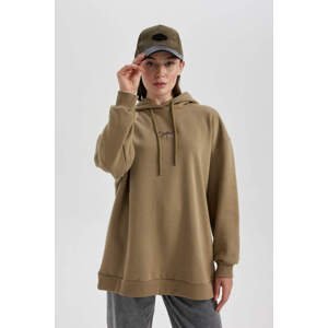DEFACTO Regular Fit Thick Sweatshirt Fabric Hooded Embroidered Sweat Tunic