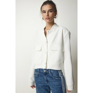 Happiness İstanbul Women's White Wide Pocket Bomber Jacket