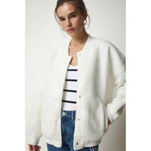 Happiness İstanbul Women's Ecru Buttoned Boucle Jacket