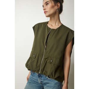 Happiness İstanbul Women's Khaki Waist Pleated Cotton Vest