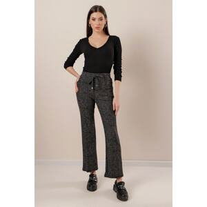 By Saygı Elastic Waist Laced Side Pocket Trousers Wide Size Range Black