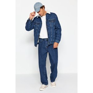 Trendyol Men's Navy Blue Fur Lined Regular Fit Denim Jeans Jacket