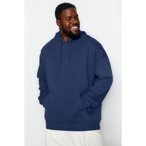 Trendyol Navy Blue Men's Plus Size Oversize Comfortable Basic Hoodie. Soft Pillow Cotton Sweatshirt.